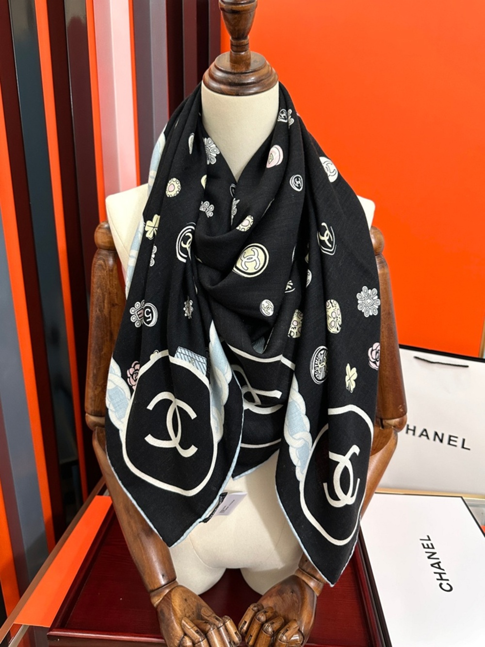 Chanel Black Multicolor Clover Camellia CC Logo
